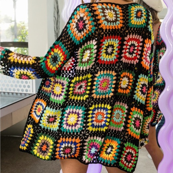 Handmade Crochet Black Granny Square Cardigan - Picture 3 of 17